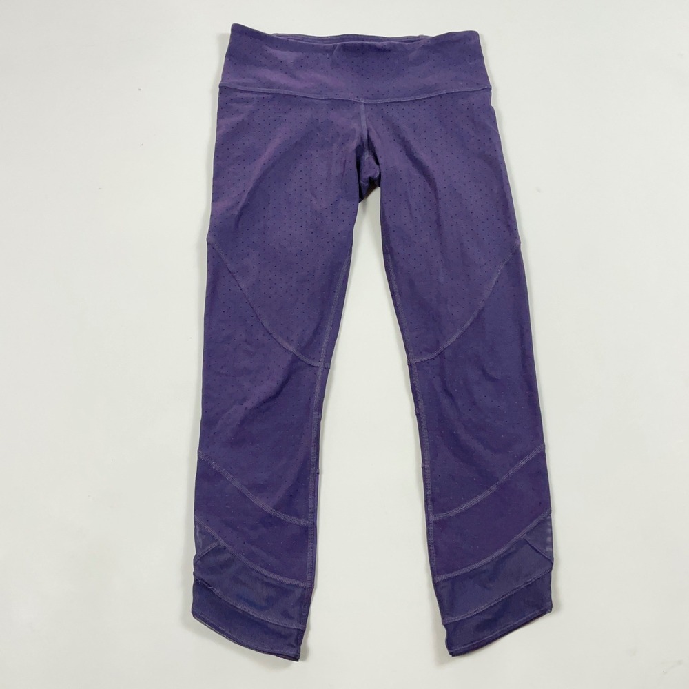 Lululemon Purple Perforated Mesh Panel Cropped Athletic Leggings Womens Size 6